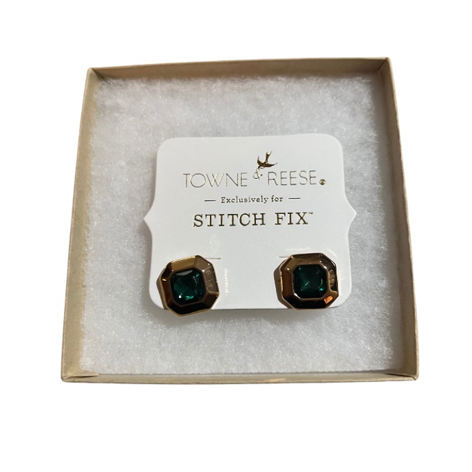 New - Towne & Reese Emerald And Gold Stud Earrings